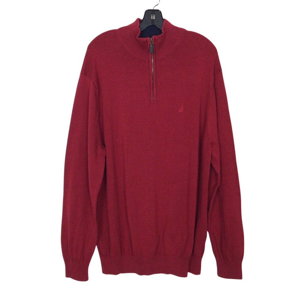 Nautica Sweater Men’s XL Red 1/4 Zip Pullover Knit Shirt Extra Large Mock Neck